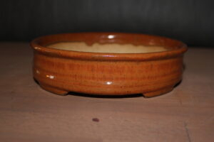 Poterie bonsaï rond en grès émaillé brun brillant