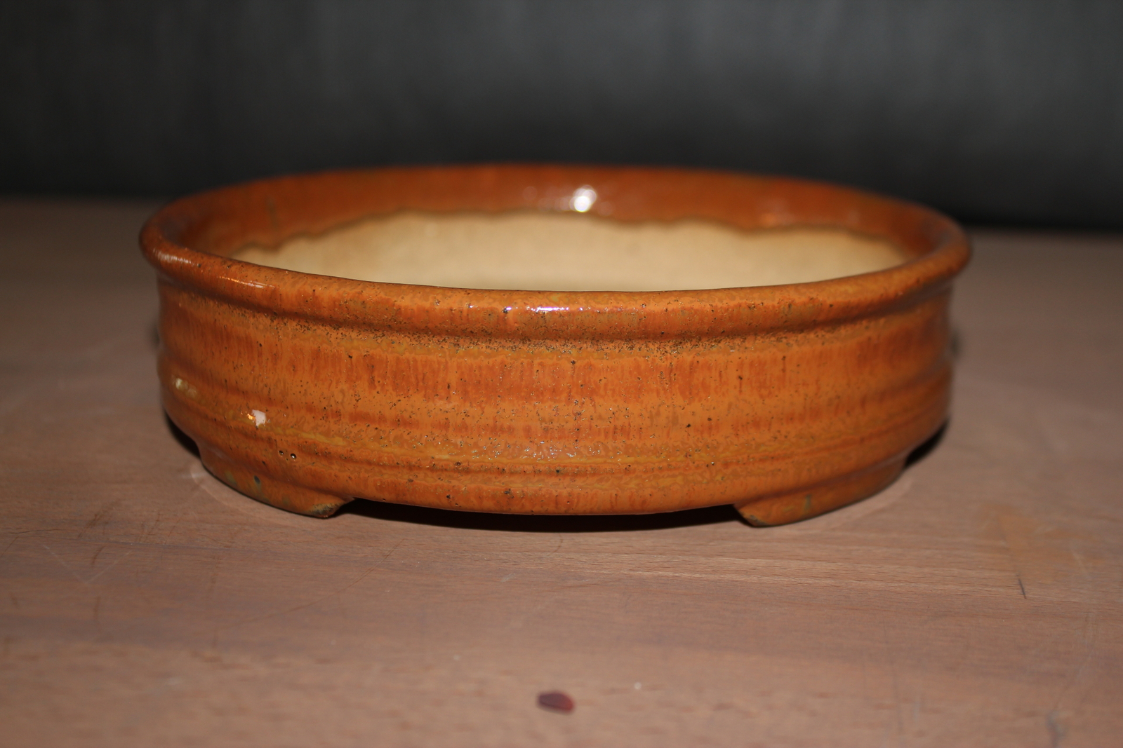 Poterie bonsaï rond en grès émaillé brun brillant – Image 2