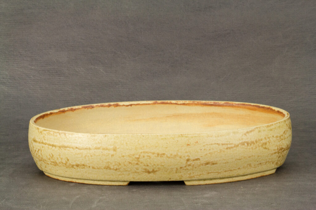 Poterie à bonsaï ovale émaillée beige